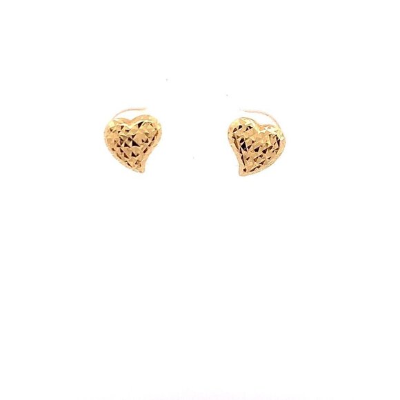 18K Yellow Gold Earrings Heart Stud Textured 0.95 grams Small - Picture 12 of 13